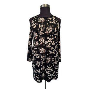Women’s New York & Company Size Small Cold Shoulder Black Floral Dress Pull on
